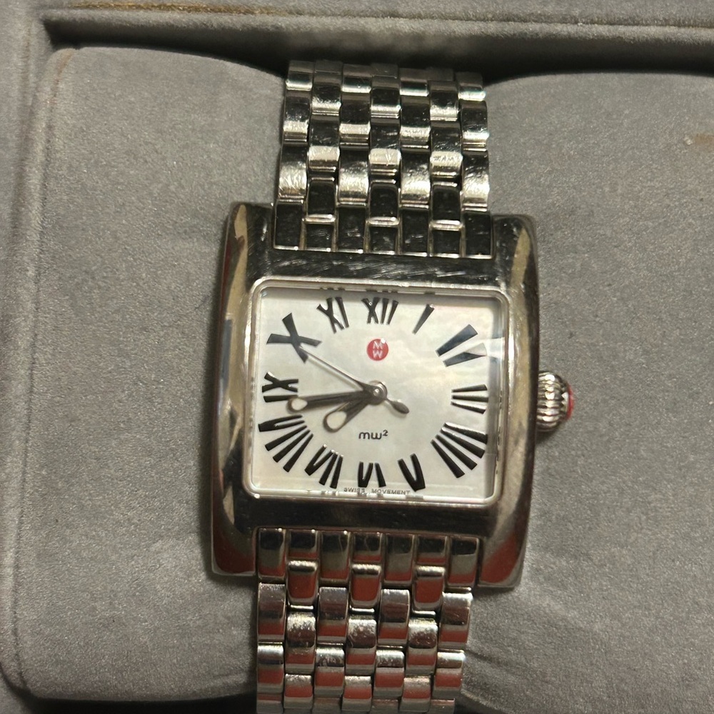 Michele MW2 28mm Square Tank MOP Ladies Watch